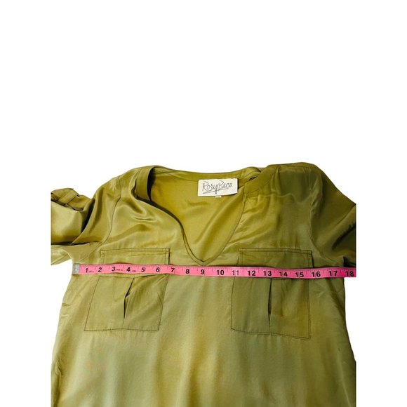 Rory Beca Military Green Silk Flowy Shorts Romper Drawstring Waist Designer XS - Picture 10 of 11